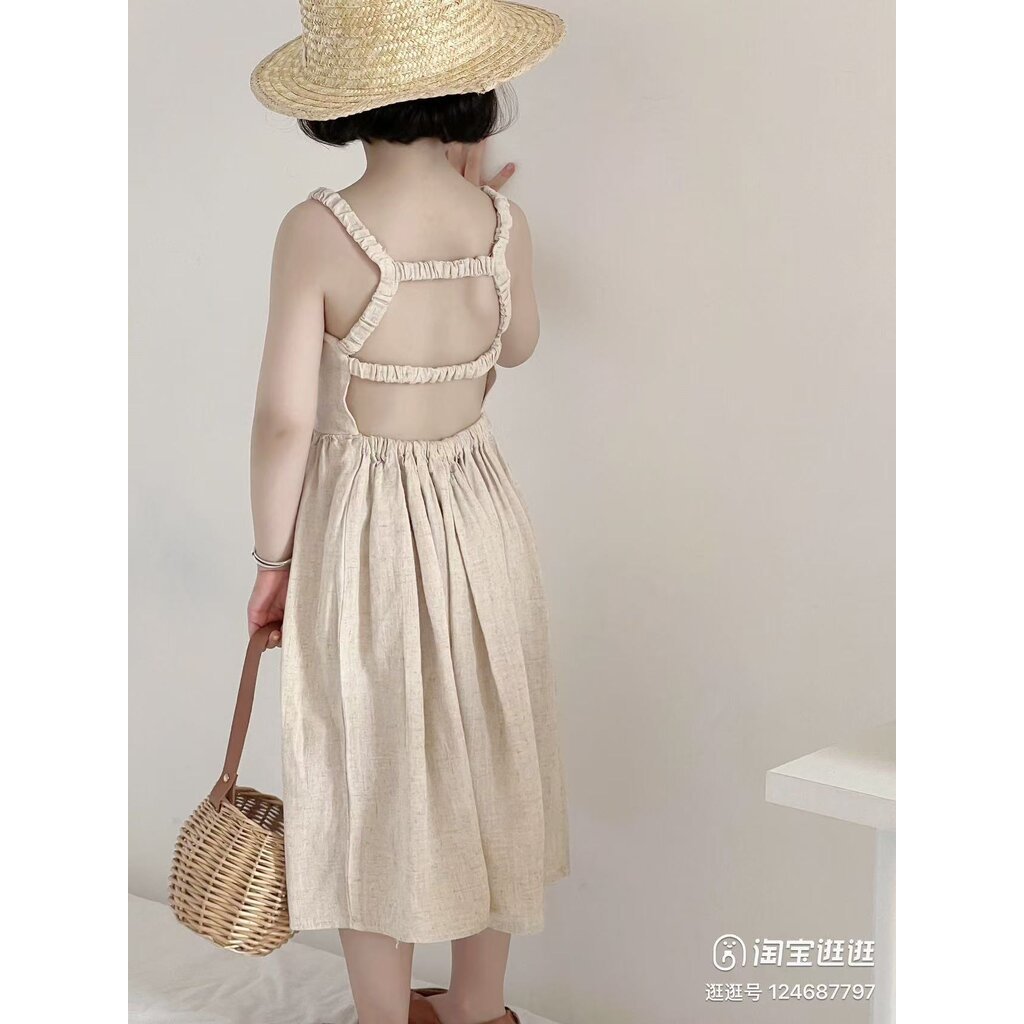 LLD-25 เดรสเด็กสายเดี่ยวลินิน เปิดหลัง ดีไซน์มินิมอล ลุคธรรมชาติ (90-140)