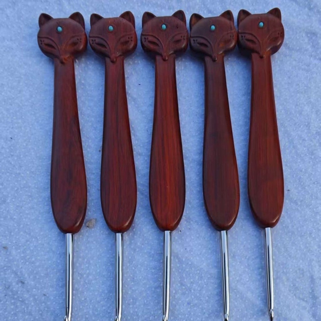 紫檀木柄狐狸钩针工具毛线编织diy全套勾针不锈钢钩织手工钩 ETIjHOhlyl0325