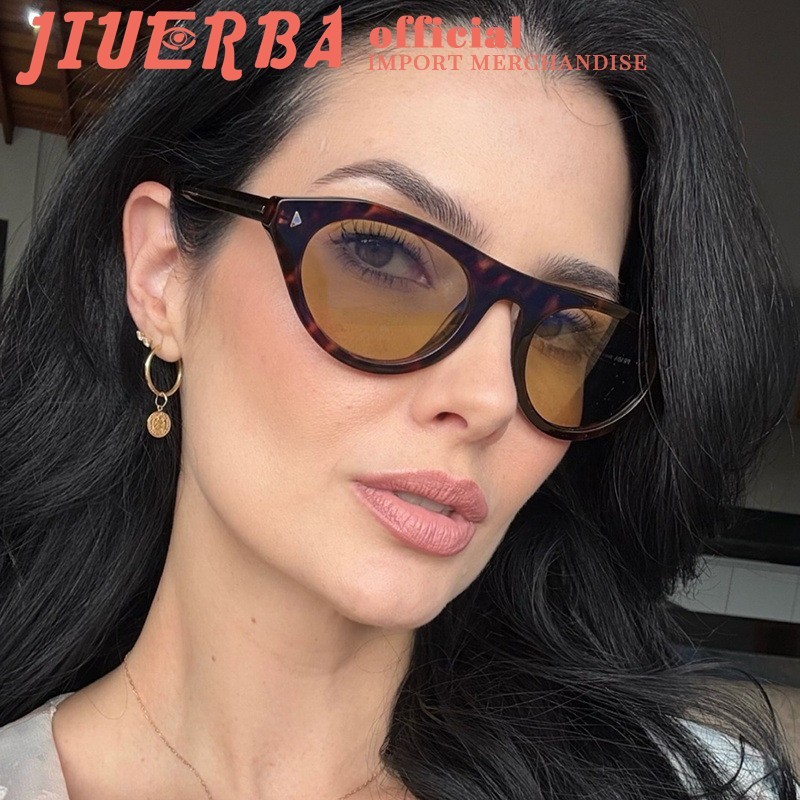 (JIUERBA) Cat Eye กรอบแว่นตากันแดด Vintage Rice Grain Studs สำหรับผู้หญิง สไตล์ chic พร้อมการปกป้องแสงแดด