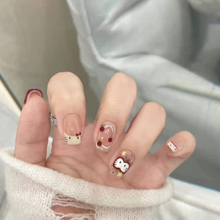 แผ่นติดแบบฝรั่งเศส 🍒 10 ชิ้น เล็บปลอม เล็บปลอมติด nail เล็บปลอมเจล งานแฮนด์เมด 🎨 ใช้ซ้ําได้ หลากหลายแบบให้เลือก