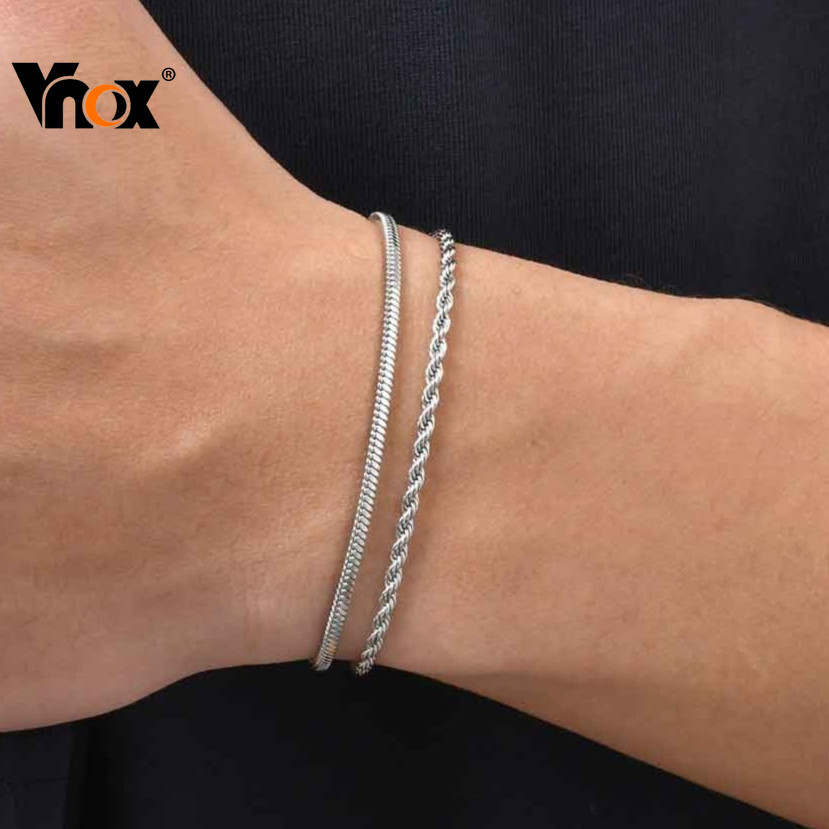 Vnox ชุดสร้อยข้อมือผู้ชาย สแตนเลส 2 ชิ้น เครื่องประดับวันdaily wear สไตล์เรียบง่าย