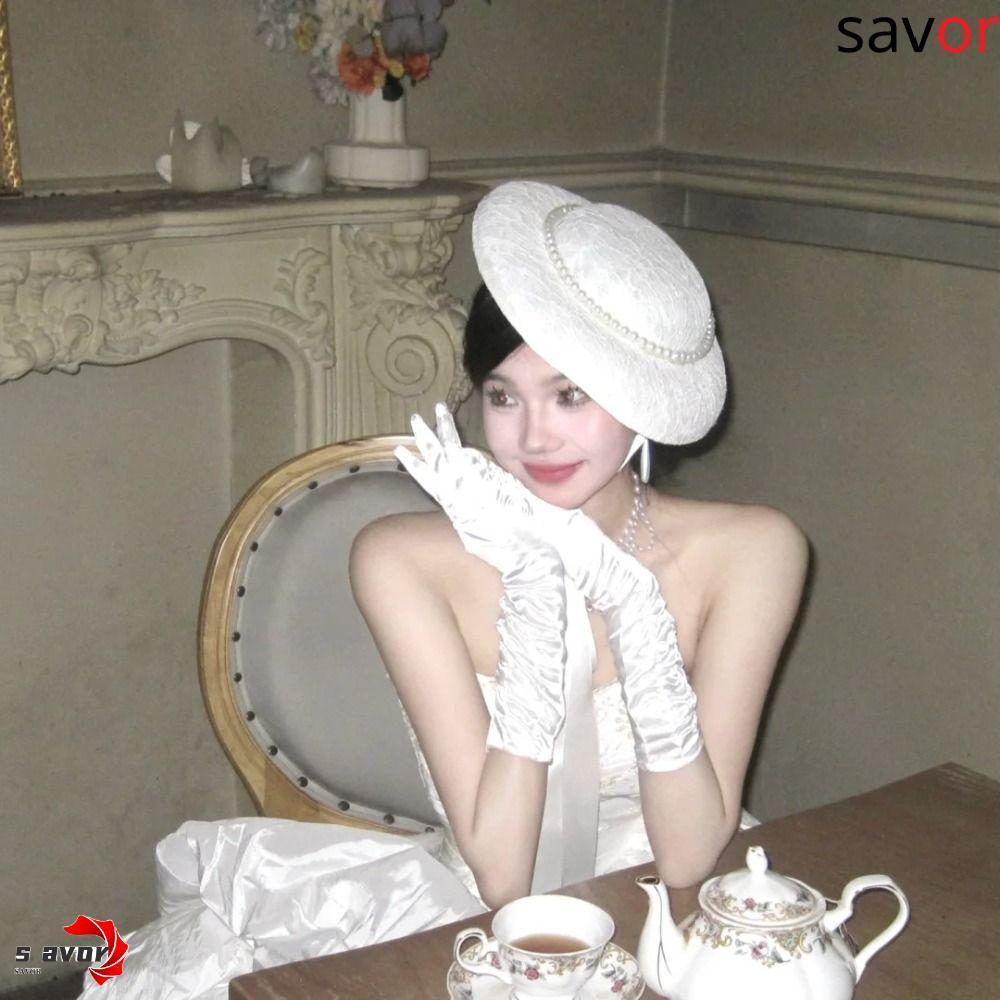 ถุงมือซาตินยาว ลูกไม้ vintage สไตล์เจ้าสาว ยืดหยุ่นสีขาวสำหรับงานพิธีและการจัดเลี้ยง