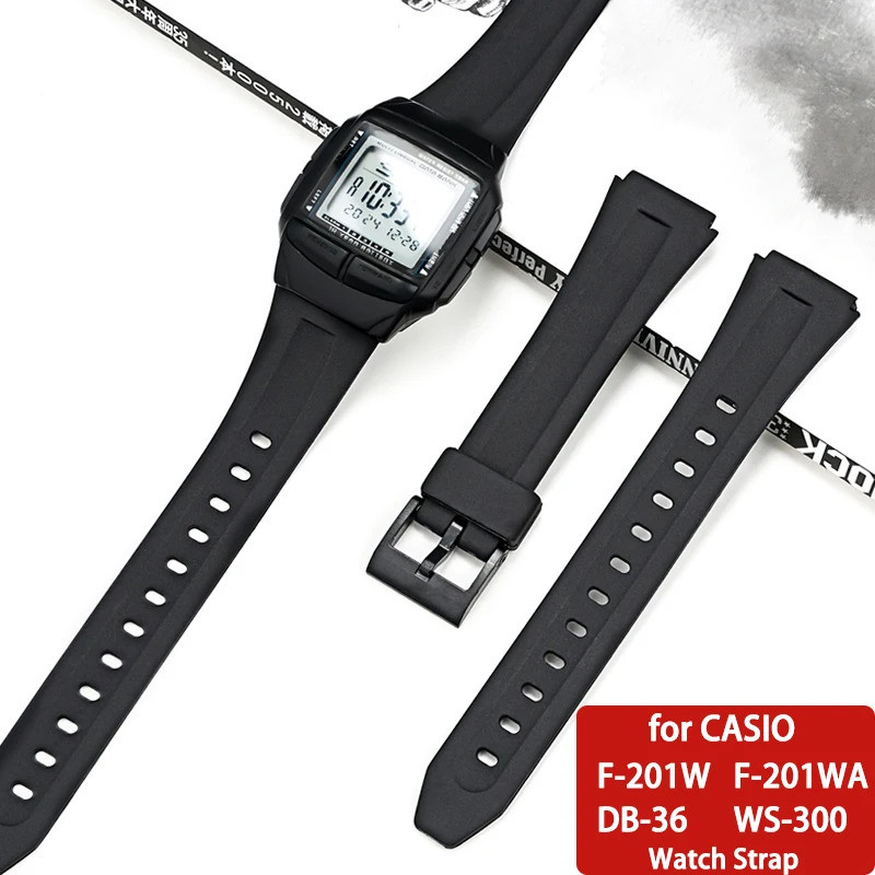 สายยางสําหรับ Casio F-201W F-201WA DB-36 WS-300 ผู้ชายกีฬากันน้ําเรซินสีดําเปลี่ยนสร้อยข้อมือนาฬิกา 