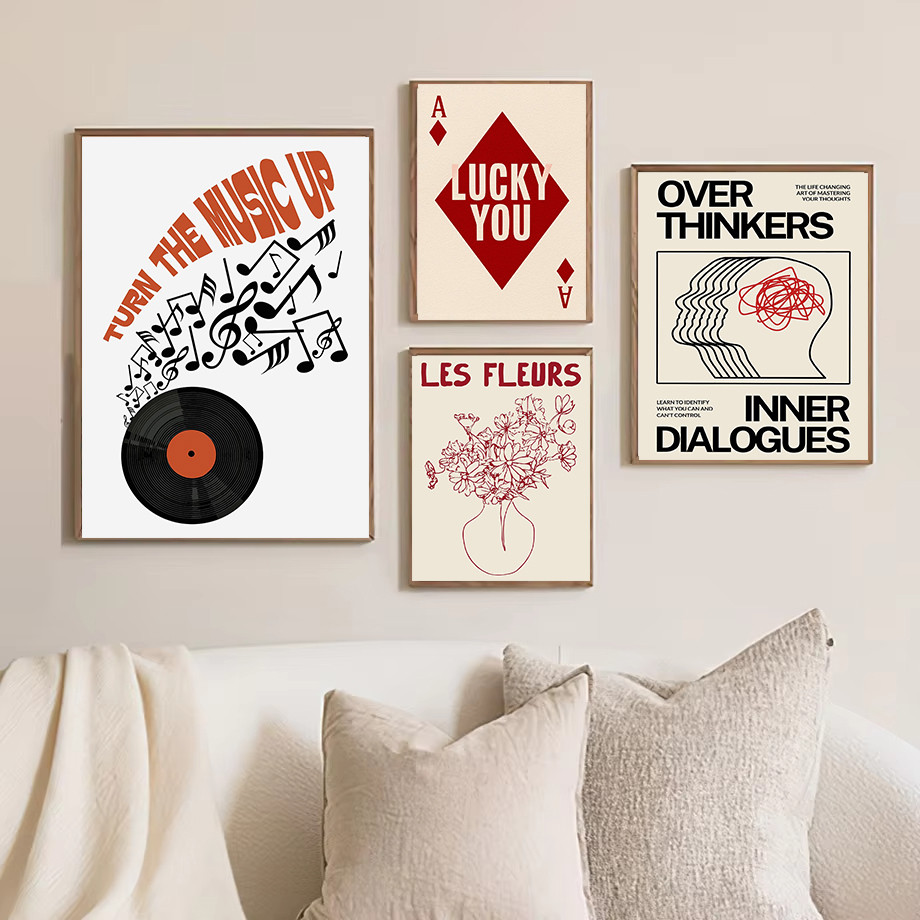 Vintage Inspiring Quote Music Feeling Lucky Dice Ace of Hearts โปสเตอร์ Minimalist ภาพวาดผ้าใบ