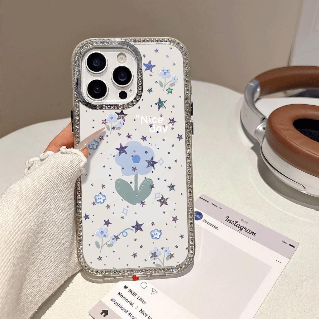 Fantasy Blue Flower iPhone 16 plus Film iPhone 14 Sparkling Stars Film 13/11 Pro