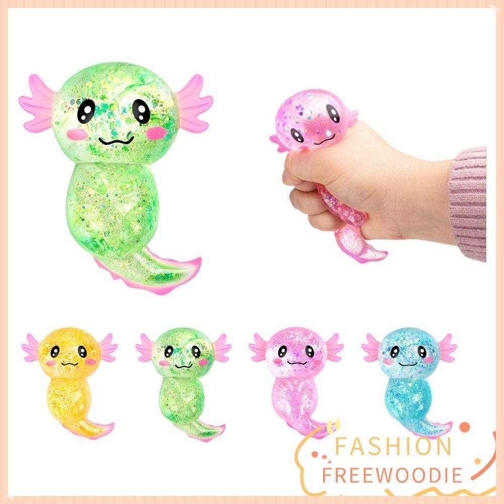 FREEWOODIE Squishy Stress Glitter, Glitter Sugar Filled Axolotl Squishy ของเล่น, น่ารักน่ารักรูปร่าง