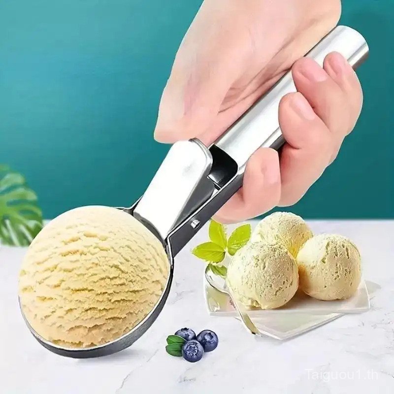 Stainless Steel Ice Cream Scoop, 1 Count Ice Cream Spoon with Trigger, Modern Metal Ice Cream Scoop,