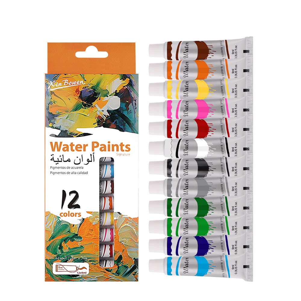 12 สีสีน้ําชุดสี 9ml หลอด Professional Artist จิตรกรรมอุปกรณ์ Vibrant สีน้ําสําหรับวาดระบายสี Sketch