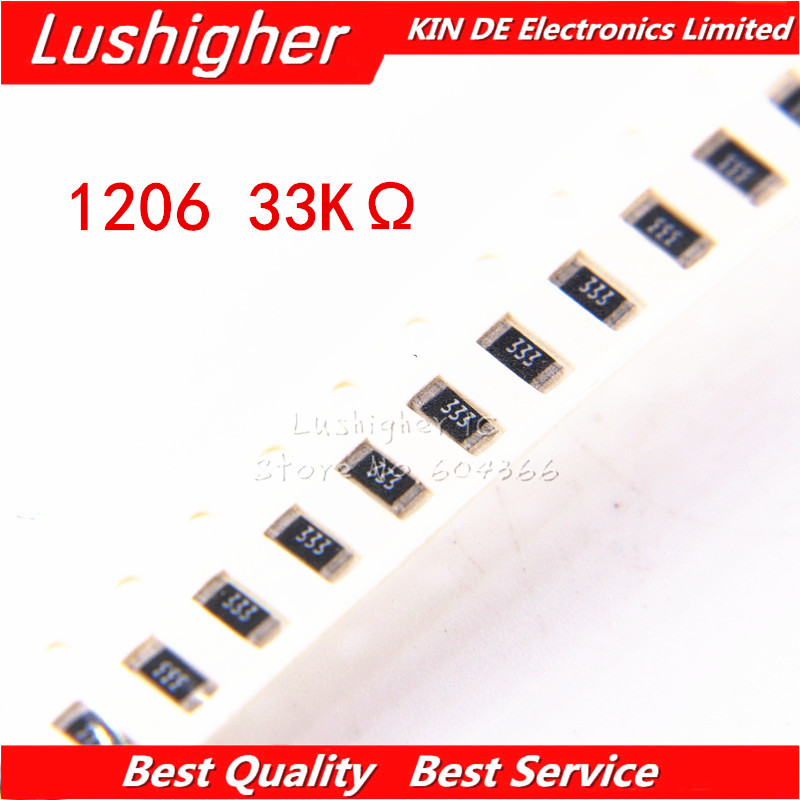 100PCS 1206 ตัวต้านทาน SMD 5% 33Kohm 333 33Kohm