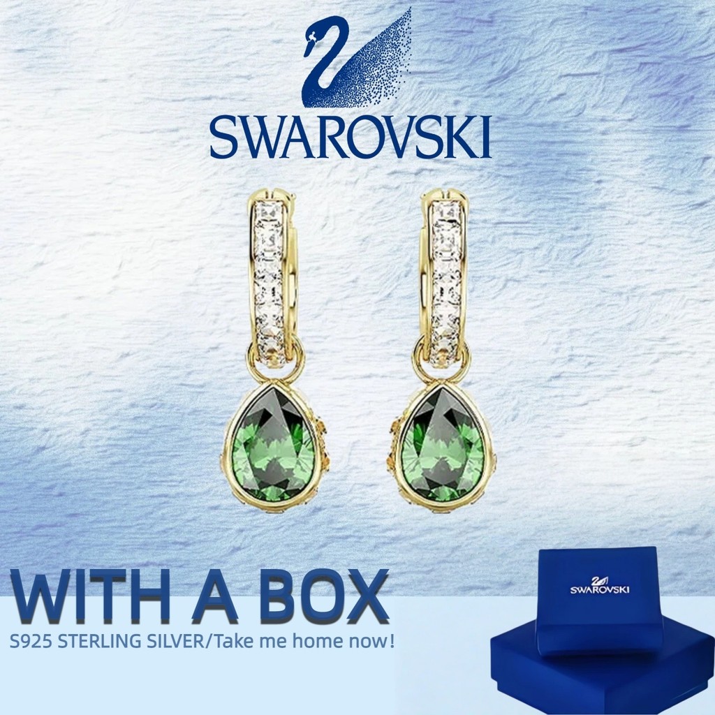 ต่างหู Swarovski Stilla ออกแบบหงส์ เครื่องประดับพลอยคริสตัลสีเขียวเงิน