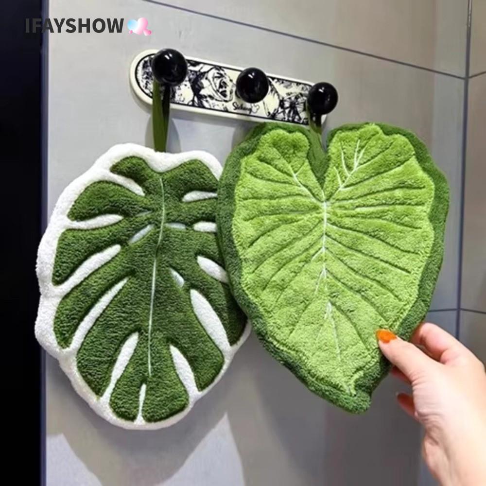 IFAYSHOW ผ้าเช็ดมือ, Coral Velvet ดูดซับน้ําผ้าเช็ดหน้าครัว,คุณภาพสูงแขวนหนาการ์ตูน Leaf ห้องน้ํา Curchief ห้องครัว