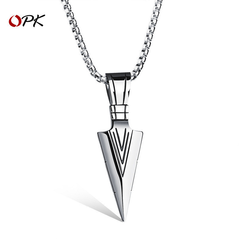 OPK เครื่องประดับ Creative Spear จี้ Street แฟชั่น Hip Hop สไตล์ไทเทเนียมเหล็กสร้อยคอชาย cunbaba.my2