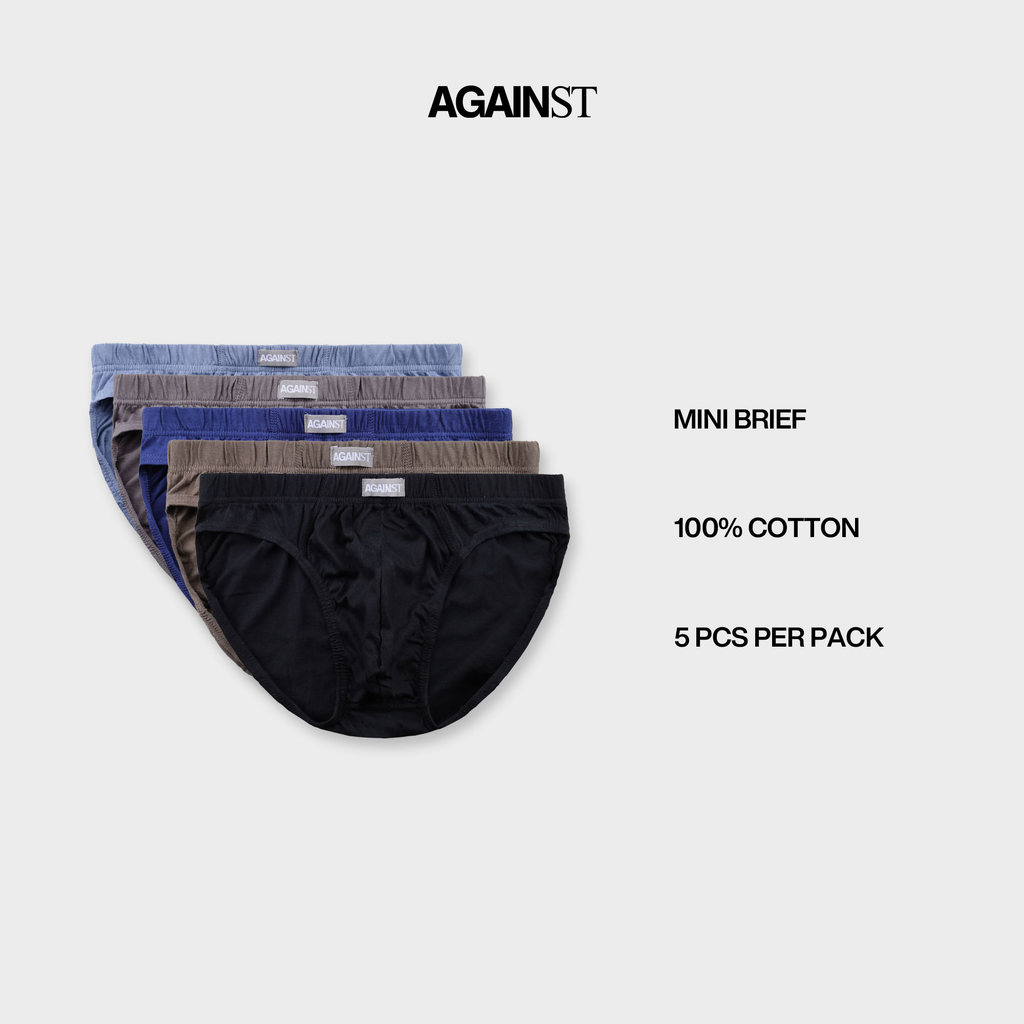 AGAINST LAB Seluar Dalam Lelaki (5 ชิ้น) AGAINST LAB Mens 100% COTTON Mini Briefs ชุดชั้นในคละสี - T