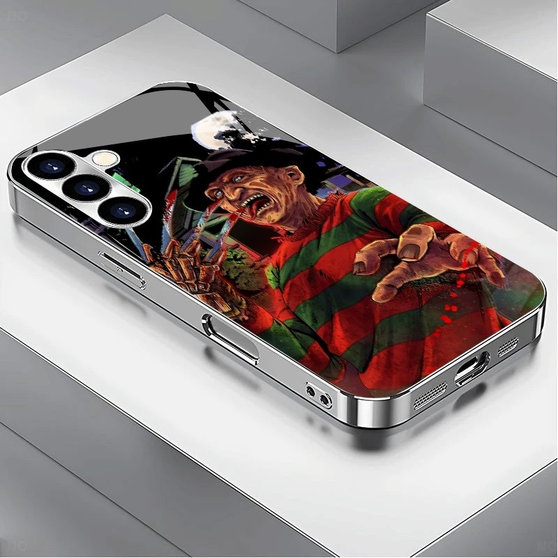 Freddy Kruger สยองขวัญหรูหราชุบกรอบแก้วเคสโทรศัพท์สําหรับ Samsung Galaxy S22 S23 S24 S25 Ultra A22 A