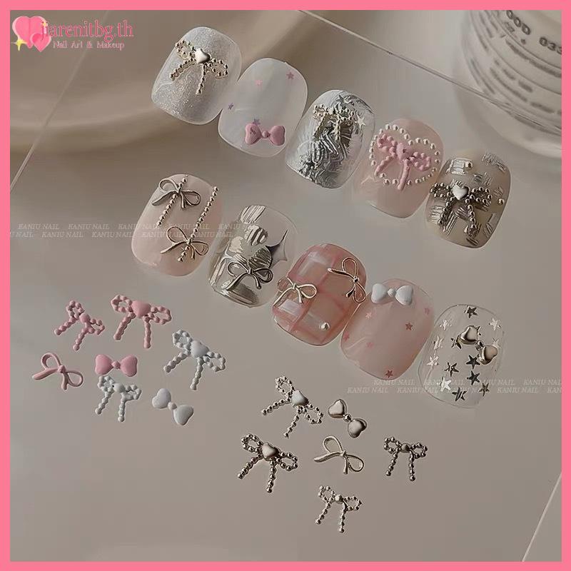 RENBG 10 ชิ้นสีทึบ Bowknots โลหะตกแต่งเล็บ 3D ริบบิ้น Tie เล็บ Charms สําหรับ DIY เล็บออกแบบอุปกรณ์ TH