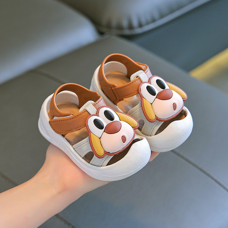 Soft Sole First Walkers สําหรับเด็กทารกรองเท้าแตะคลุมนิ้วเท้าการ์ตูนดีไซน์กันลื่น