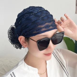 (บริการจัดส่งในพื้นที่) สง่างาม ระบายอากาศลูกไม้ตาข่ายหมวกผู้หญิงสไตล์ผ้าคลุมศีรษะเพื่อปกปิดผมหงอกสวมใส่ทุกวัน