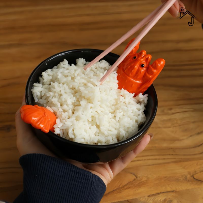 [JJ HOME] จานกําลังประหยัดชามข้าวเซรามิกกุ้งก้ามกรามสามมิติ Miso ชามซุปสั่งซื้อรายวัน