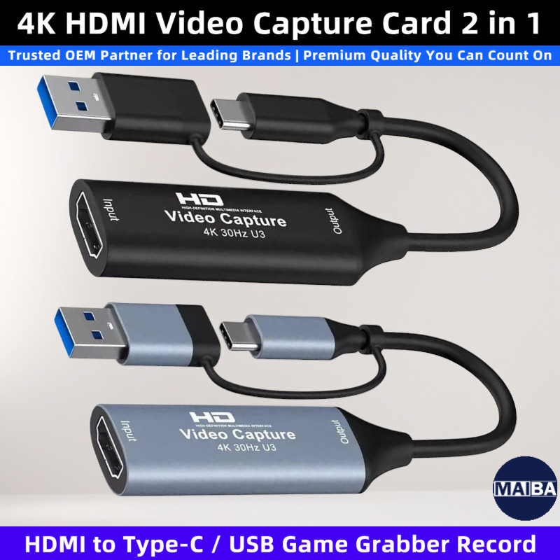 การ์ดจับภาพ USB3.0 4K HDMI เป็น Type-C / USB-A Game Grabber อุปกรณ์จับภาพบันทึกสําหรับการสตรีมสด