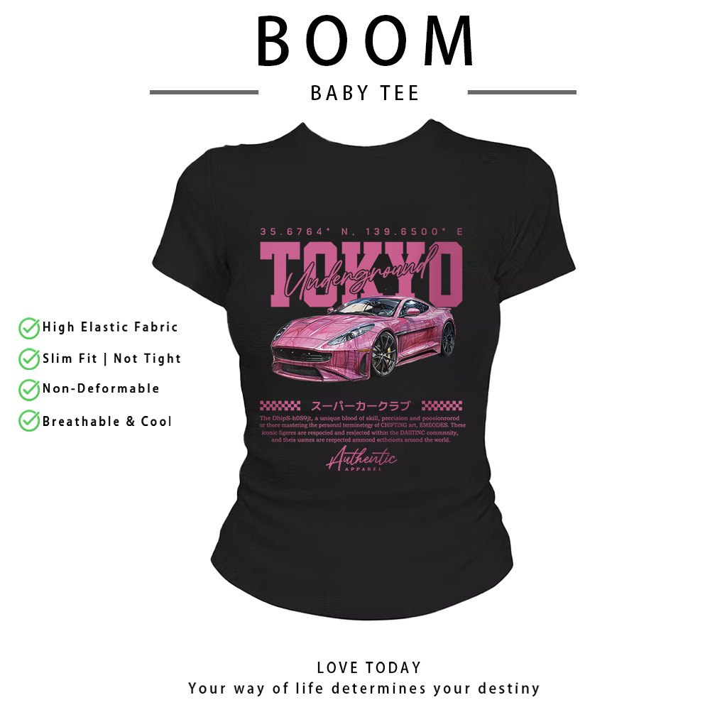 COD（จัดส่งภายใน 24 ชั่วโมง）เสื้อสาวอวบ เสื้อครอปท็อป แขนสั้น babytee สไตล์เกาหลี y2k T-shirt | ธีมรถแข่ง