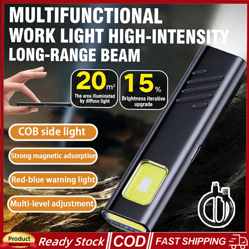 ไฟฉาย LED COB ประเภท C 600LM ชาร์จได้ ขนาดพกพา สำหรับการใช้งานฉุกเฉินและน้ำท่วม