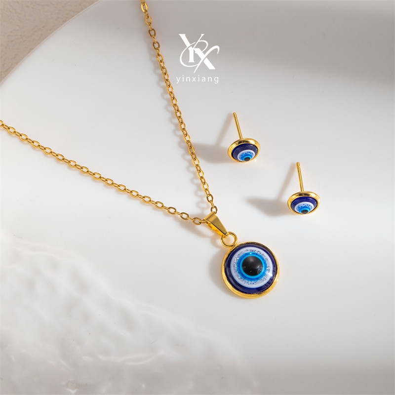 YX Evil Eye ชุดเครื่องประดับ Boho สไตล์ Y2K สร้อยคอนิกซีลและต่างหู สำหรับงานปาร์ตี้ ราคา ถูกที่สุด ดีลบีเคเค รูปภาพหลัก