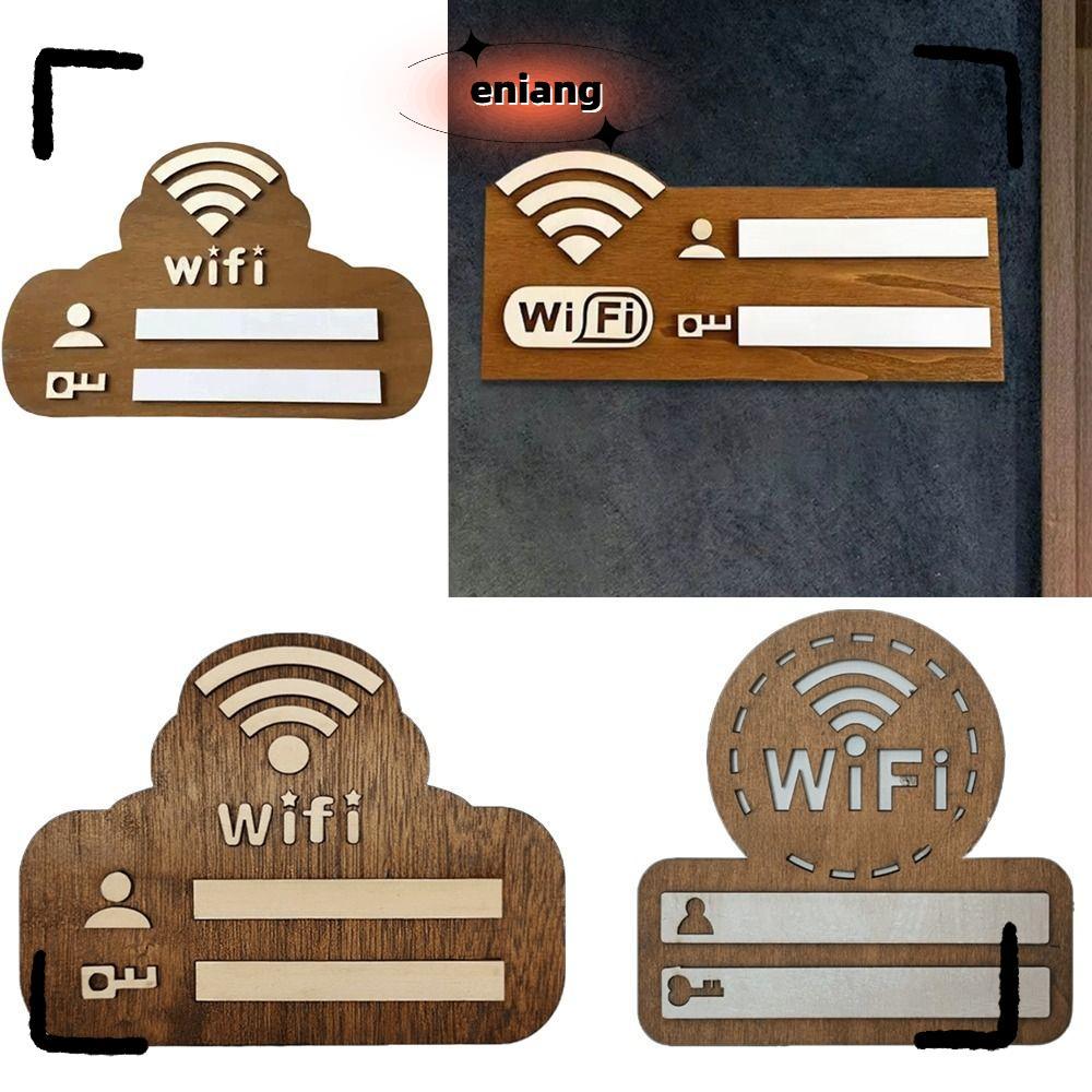 ENIANG WiFi สติ๊กเกอร์ติดผนัง,ป้ายรหัสผ่าน WiFi เขียนไม้,วินเทจอเนกประสงค์ใช้ติดผนังลายมือตัวบ่งชี้ไร้สายโล่ตกแต่งบ้าน