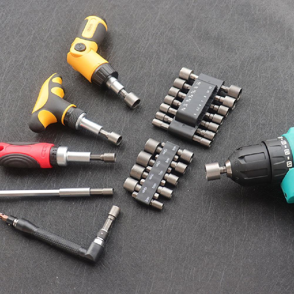 9/ชุด 5 มม.-13 มม.Hex ซ็อกเก็ตแขนหัวฉีด Nut ชุด Power Nuts Driver Bits ชุด E9w3