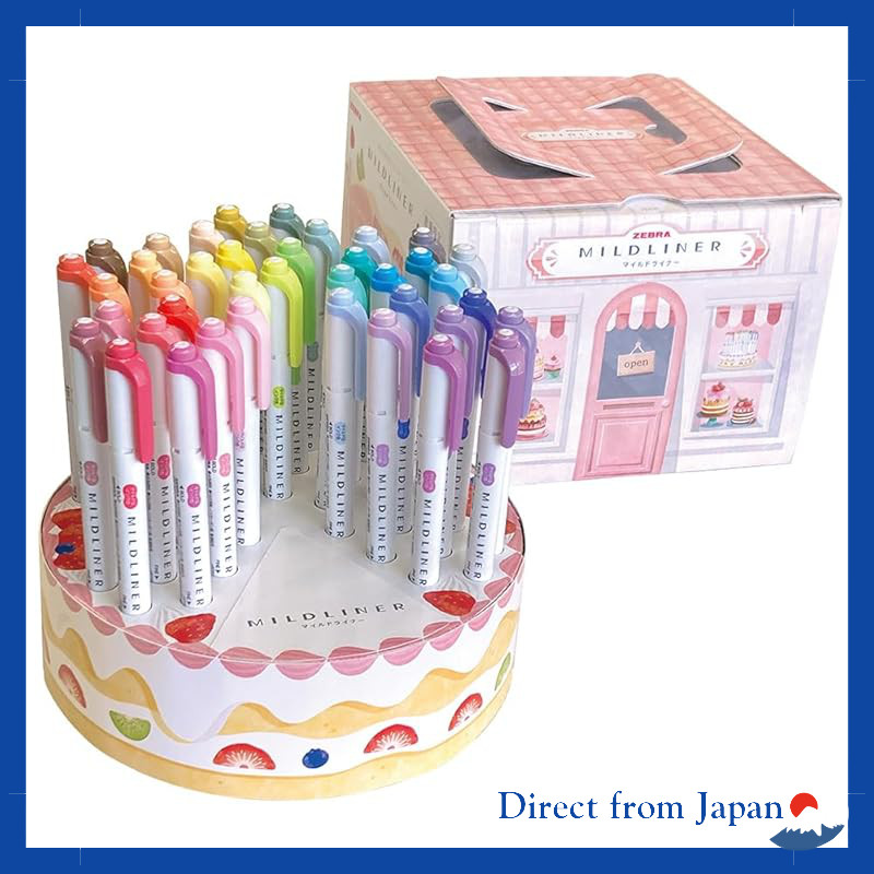 Zebra Mildliner Highlighter Set with Cake-Shaped Pen Holder - 40 Colors WKT7-40-CAKE
