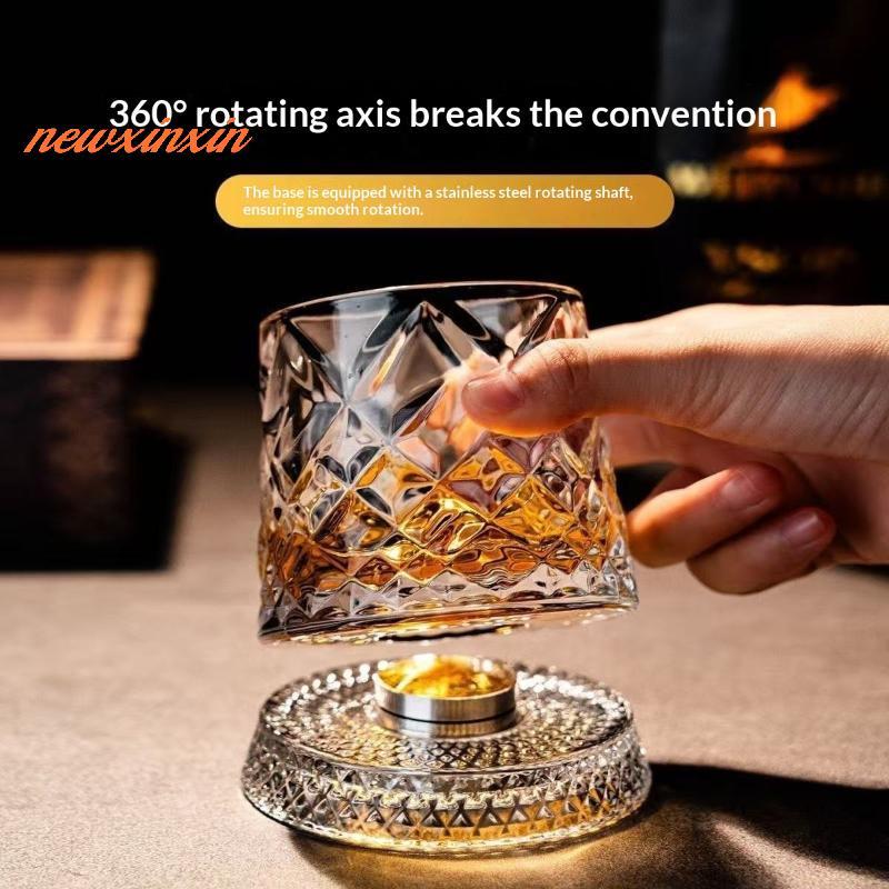 [NT-t] 2026 ใหม่แว่นตาหมุน Whisky แก้วฐานแก้ว 360 หมุนองศาคริสตัล Rum แก้วสําหรับค็อกเทลปาร์ตี้ดื่ม [ใหม่]