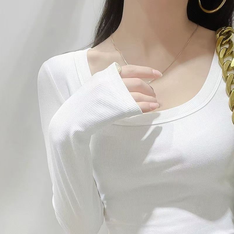 ปลาค็อด 2026 เกลียวผ้าฝ้าย จุดต่ําสุด เสื้อผู้หญิงฤดูใบไม้ผลิฤดูใบไม้ร่วงสไตล์ใหม่แขนยาวด้านในเสื้อย