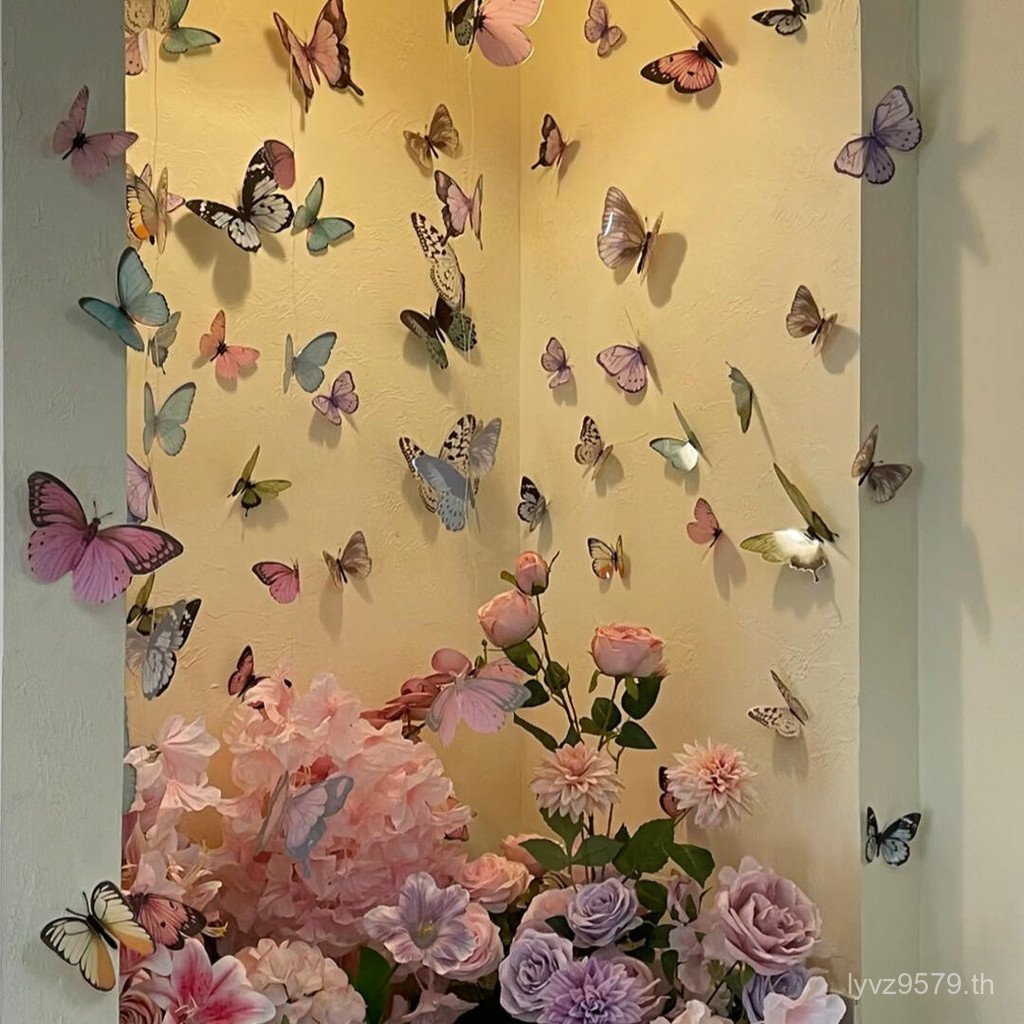 น่ารัก High-End รูปแบบภาพผีเสื้อนาฬิกาการ์ด Shop Area สามมิติตกแต่งผนัง Influencer บรรยากาศร้านเสริม