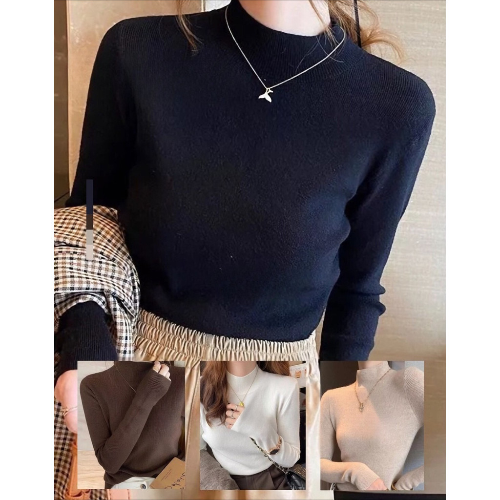 【พร้อมส่ง】MSD เสื้อไหมพรมคอเต่าแขนยาว ร่องใหญ่ ผ้านิ่มสีพื้น Women Clothing