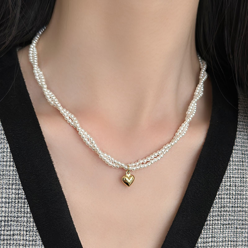 【Ready Stock】 Double Layer Twin Love Pearl Necklace for Women 2025 New Popular Light Luxury Minority