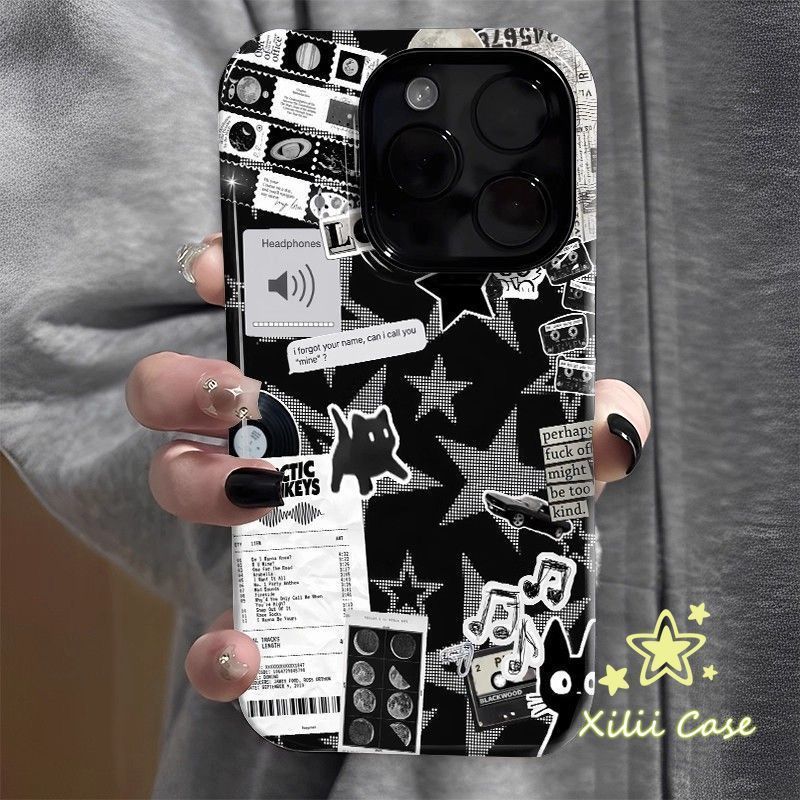 เคสเงาเด้งเรียบเนียน ลายดาวสติกเกอร์ สไตล์แฟชั่น สำหรับ IPhone 11 17 AIR 16 15 13 12 14 Pro Max XR XS X Max 15 7 8 Plus