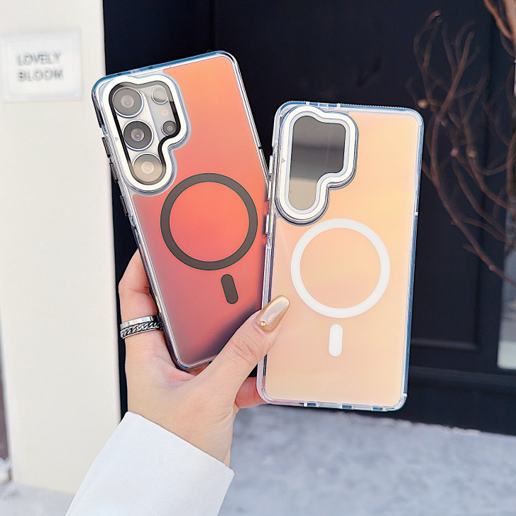SAMSUNG หรูหราเลเซอร์ค่อยไปแม่เหล็กเลนส์ป้องกันยืนสําหรับSamsung S26 Ultra Plus S25 Ultra S24 S23 S22 Ultra Plus A56 A55 A16 A35 ฝาครอบชาร์จไร้สาย
