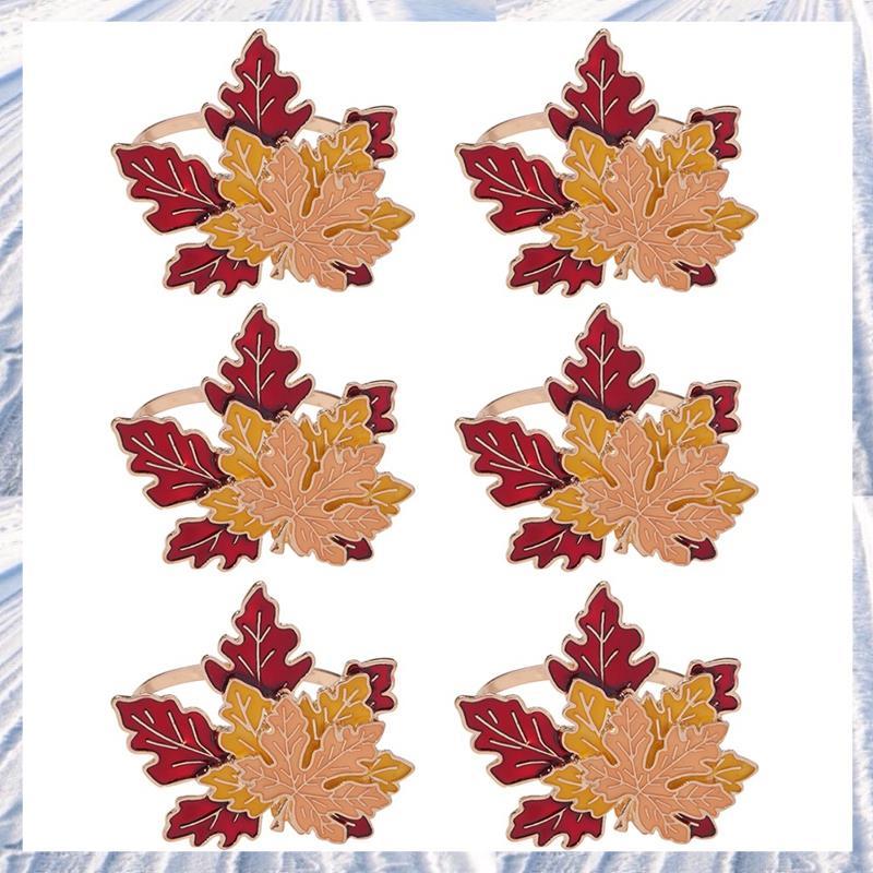 6PCS Maple Leaf Fall ผ้าเช็ดปากแหวน Maple Leaf ผ้าเช็ดปากแหวนฤดูใบไม้ร่วง Maple Leaf ผ้าเช็ดปากสําหร