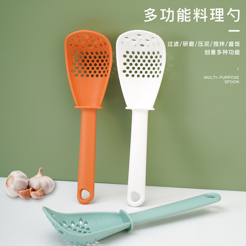 多功能料理勺厨房生姜蒜泥研磨器家用沥水漏勺电饭锅打饭勺土豆压Multi-functional cooking spoon kitchen ginger garlic paste grindercuab
