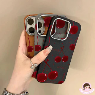 เคสไอโฟน 11 น่ารักสีแดงเชอร์รี่พื้นผิวหนังนุ่ม สำหรับ IPhone 17 16 13 15 11 14 12 Pro Max 7 8 16 14 15 Plus XR X XS Max