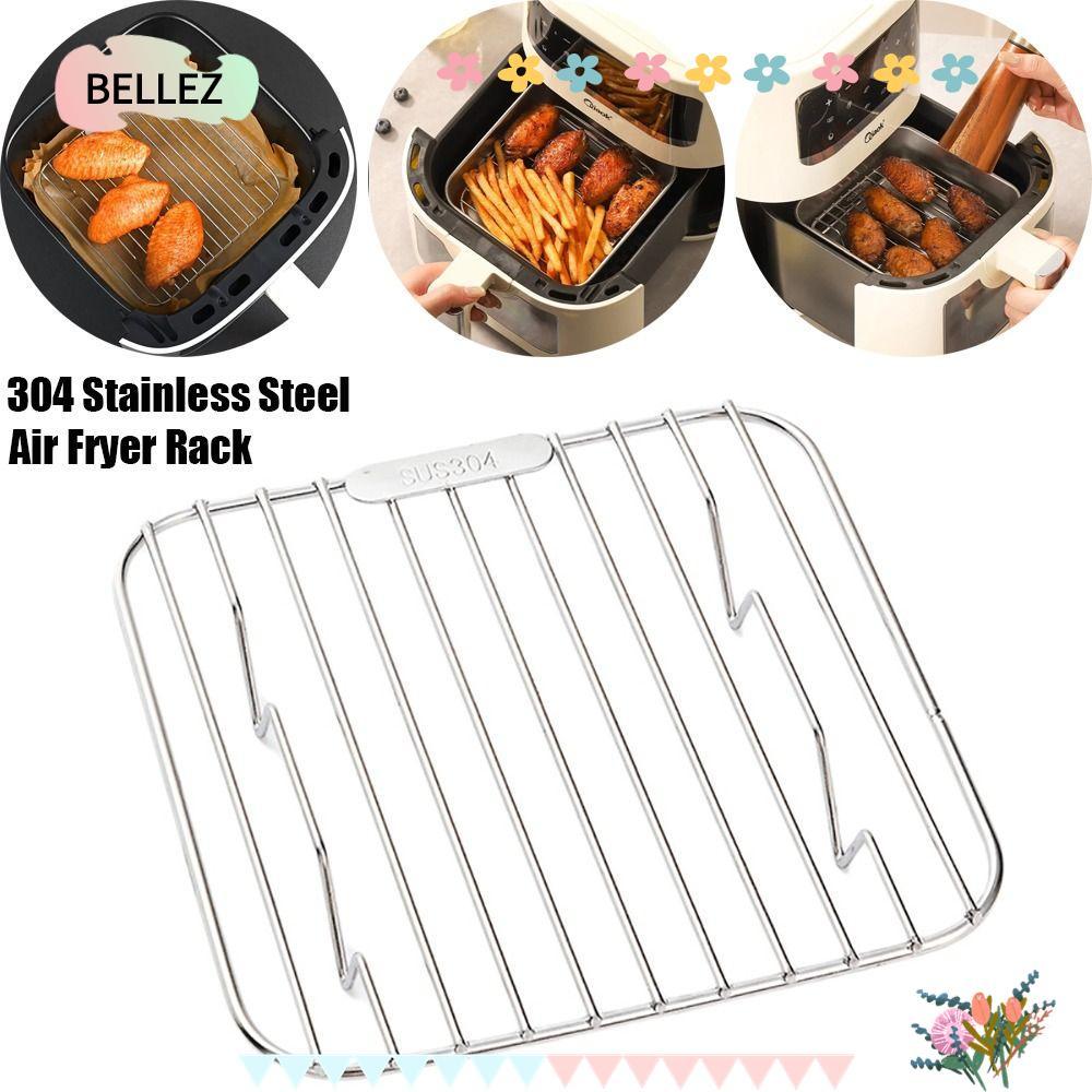 BELLEZ หม้อปรุงอาหาร, รอบสแควร์ 304 สแตนเลส Air Fryer Rack ทนทานด้วยเท้า Thicken Steam Baking Rack Home Kitchen เตาอบ Steamer Cooker