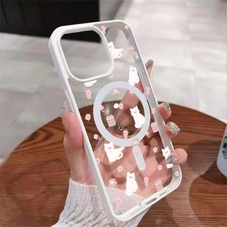 SAMSUNG สีชมพูน่ารักการ์ตูนแมวเคสโทรศัพท์สําหรับSamsung Galaxy S25 S26 Ultra S24 S23 FE Plusสําหรับแม่เหล็กชาร์จไร้สายกันกระแทก