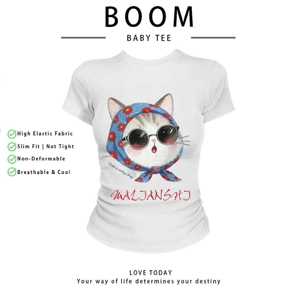 COD（จัดส่งภายใน 24 ชั่วโมง）เสื้อสาวอวบ เสื้อครอปท็อป แขนสั้น babytee สไตล์เกาหลี y2k T-shirt | แมวน่ารัก รูปที่ 6