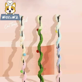 wen.W2 ของเล่นแมว ไม้เล่นแมวแบบมีขนหนาและกระดิ่งสำหรับโต้ตอบกับแมว