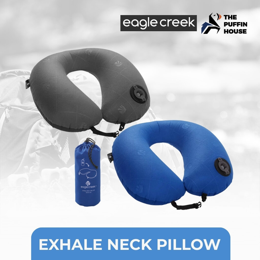 Eagle Creek หมอนรองคอเป่าลม พับเก็บได้ ขนาดเล็กมาก Exhale Neck Pillow