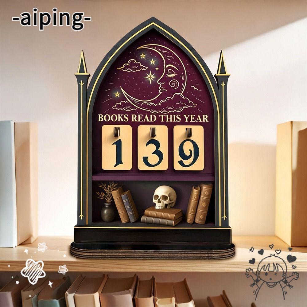 AIPING Reading Tracker Signage, Handmade หนังสือไม้อ่าน Tracker, หนังสืออ่านปีนี้ 2D อ่าน Challenge 