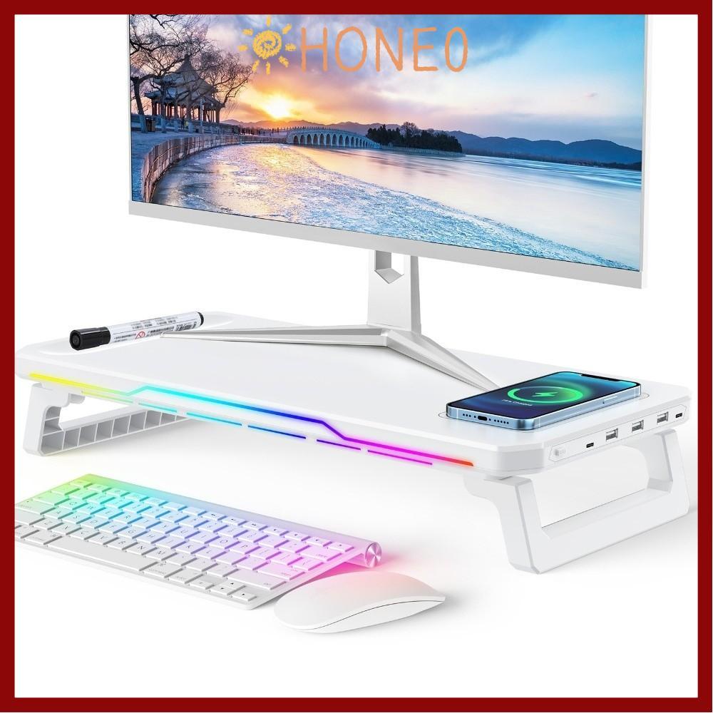 HONE PC Monitor Stand,พร้อมไฟชาร์จไร้สายแล็ปท็อปผู้ถือ, 3 พอร์ต USB 2.0 Ergonomic Type-C แล็ปท็อปชั้