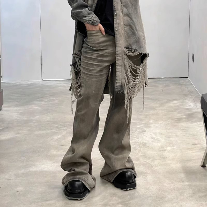 4KT2 RO สไตล์ Distressed Desert สีล้าง Flared Wide-Leg Slimmer ดู Accumulated Floor-Mopping Crunchy 