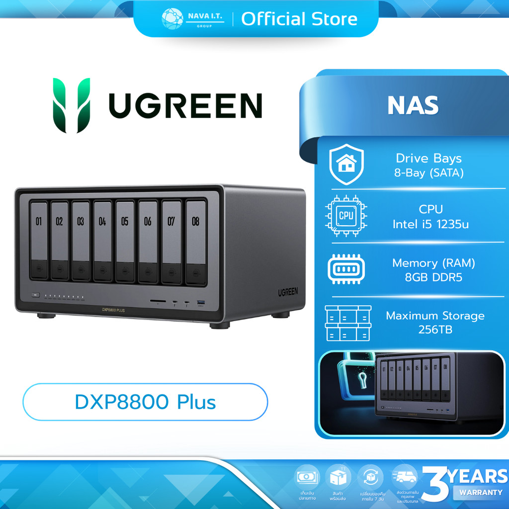 UGREEN NAS NASync DXP8800 Plus 8-bay Intel i5 1235u 10-Core CPU ประกันศูนย์ไทย 3 ปี