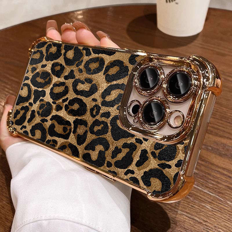 Shell สําหรับOPPO A6 A5 A3 Pro A6X A3X A5X Reno 15F 13F 15 12 10 14 Pro 11 10 5G 11F 12F Reno 6 7 8 Pro 7Z 8TกรณีหนังRetro Antiเสือดาวชุบ ฤดูใบไม้ร่วง