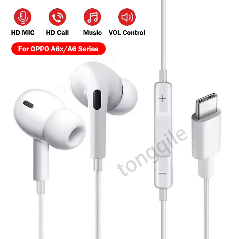 ประเภท C หูฟังแบบมีสายหูฟังชนิดใส่ในหูชิปดิจิตอลเกม 9D HiFi ชุดหูฟังพร้อมไมโครโฟนสําหรับ OPPO A6x A6